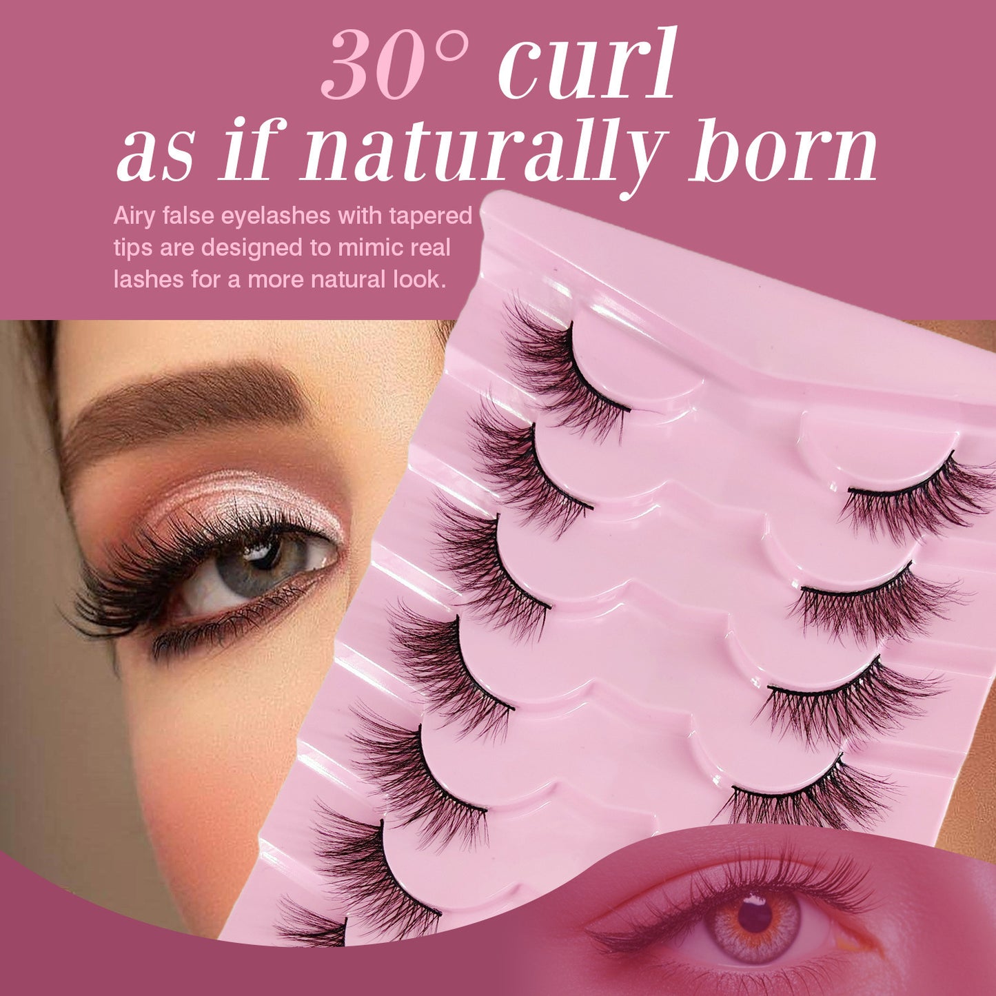 7 Pairs Wispy Cat Eye Lashes – Natural Look, Soft & Fluffy